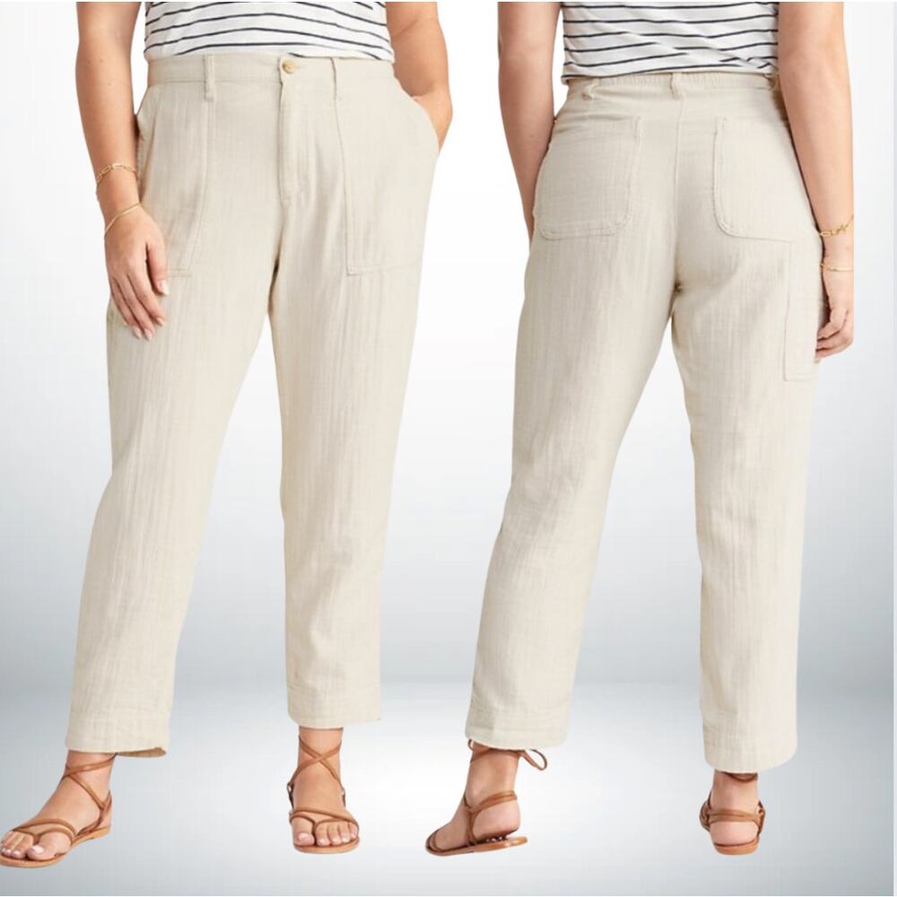 High-Waist Slouchy Cropped Tapered Work Dress Casual Pants - Tan Beige - Size 12